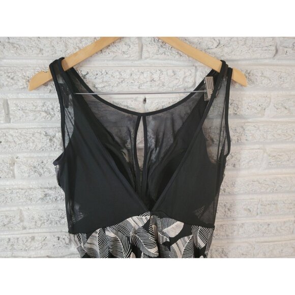 Time Tru Womens Swimsuit XL One Piece Black White Floral Mesh Plunge FLO335E - Picture 6 of 11